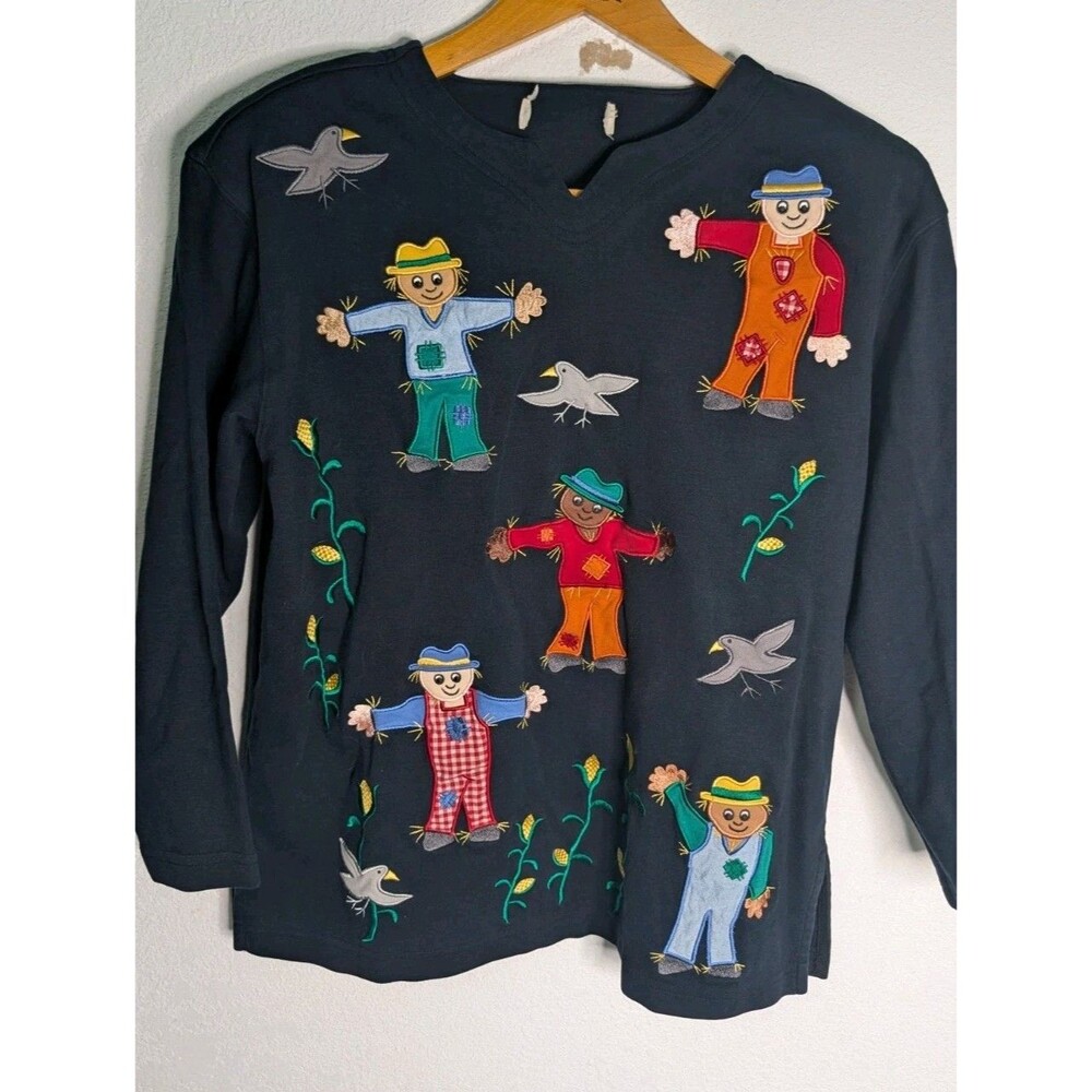 Bechamel Shirt Womens XL Black Scarecrows All Over Front 90s Mom Top (100)